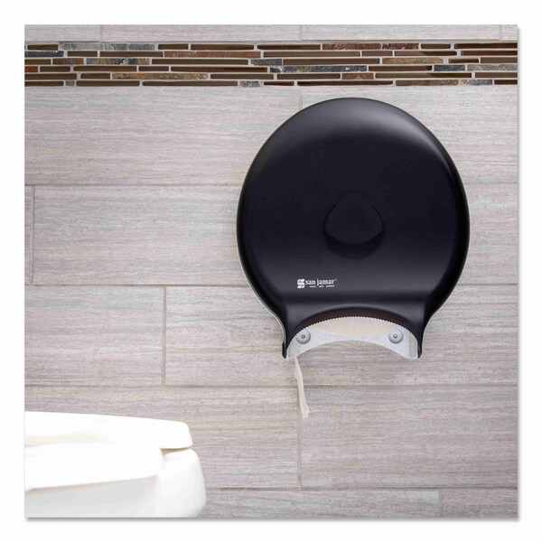 San Jamar Single 12" JBT Bath Tissue Dispenser, 1 Roll, 12.9x5-5/8x14-7/8, Black - SAN R6000TBK