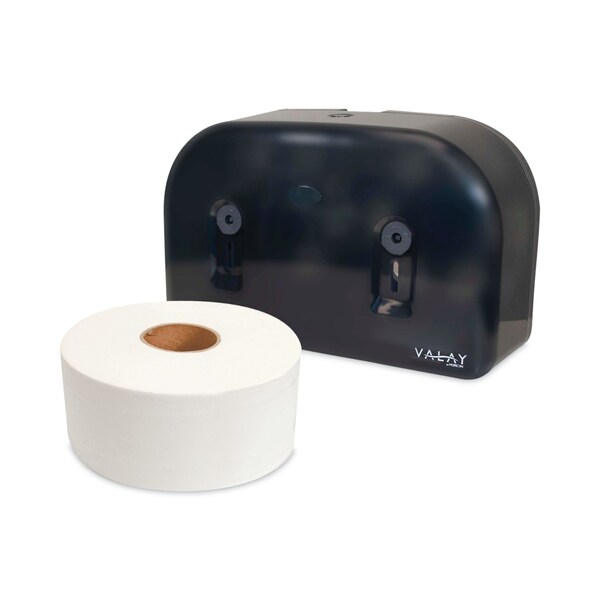 Morcon Tissue Valay Plastic Mini Jumbo Bath Tissue Dispenser, Two Rolls, 9.75 x 15.87 x 5.25, Black - VT1003