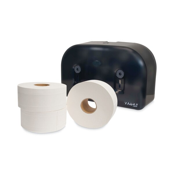 Morcon Tissue Valay Plastic Mini Jumbo Bath Tissue Dispenser, Two Rolls, 9.75 x 15.87 x 5.25, Black - VT1003