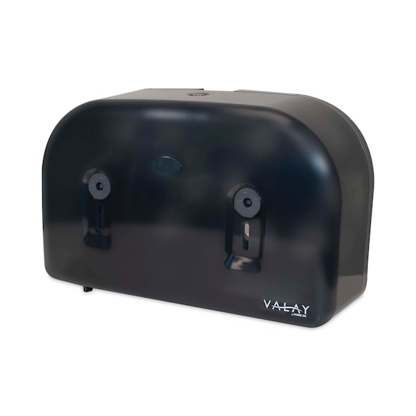 Morcon Tissue Valay Plastic Mini Jumbo Bath Tissue Dispenser, Two Rolls, 9.75 x 15.87 x 5.25, Black - VT1003