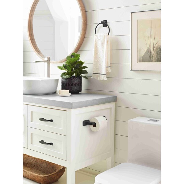 Amerock Highland Ridge Matte Black Transitional Pivoting Double Post Toilet Paper Holder - BH36011MB
