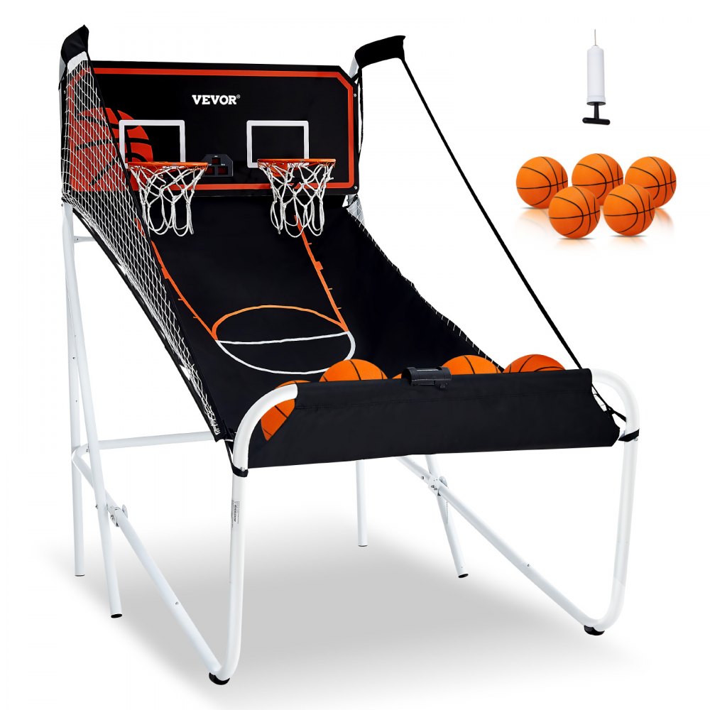 VEVOR Foldable Basketball Arcade Game, 2 Player Indoor Basketball Game, Home Dual Shot Sport with 5 Balls, 8 Game Modes, Electronic Scoreboard, and Inflation Pump, for Kids, Adults (Black & White) - TJZDLQQYXJ15LCA1RV9