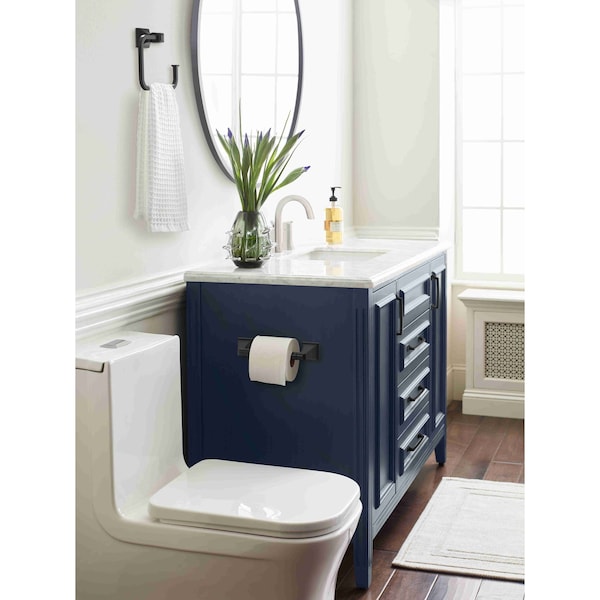 Amerock Mulholland Matte Black Traditional Pivoting Double Post Toilet Paper Holder - BH36021MB