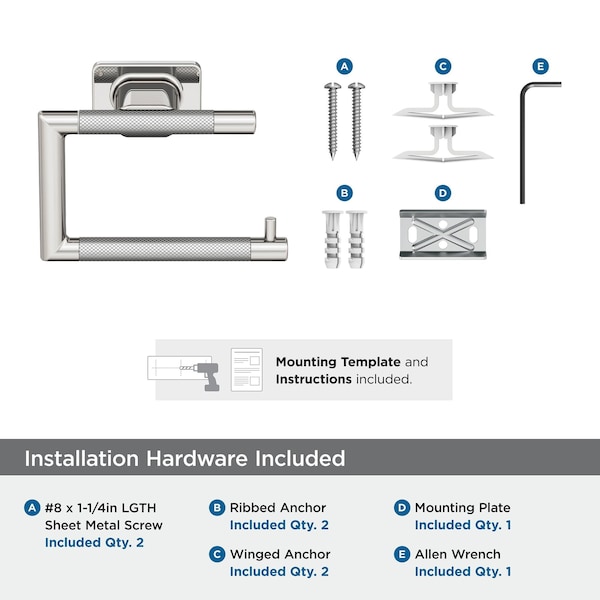 Amerock Esquire Polished Nickel/Stainless Steel Contemporary Single Post Toilet Paper Holder - BH26617PNSS