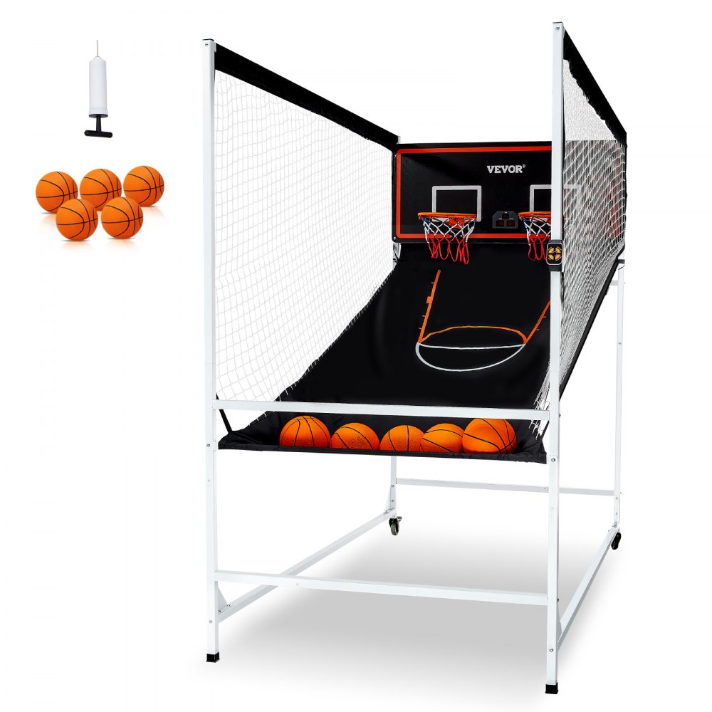 VEVOR Arcade Cage Basketball Game, 2 Player Indoor Basketball Game, Home Dual Shot Sport with 5 Balls, 8 Game Modes, Electronic Scoreboard, and Inflation Pump, for Kids, Adults (Black & White) - TJFZDLQQYXJ2TMHJBV9