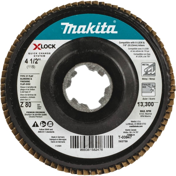 Disco de láminas tipo 27 de 4 1/2" X-LOCK Makita, 80 Grit - T-03947