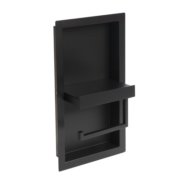 Alfi Brand Black Matte Stainless Steel Recessed Shelf / Toilet Paper Holder Niche - ABTPNC88-BLA