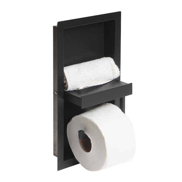Alfi Brand Black Matte Stainless Steel Recessed Shelf / Toilet Paper Holder Niche - ABTPNC88-BLA