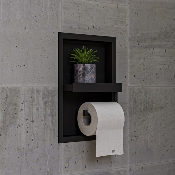 Alfi Brand Black Matte Stainless Steel Recessed Shelf / Toilet Paper Holder Niche - ABTPNC88-BLA