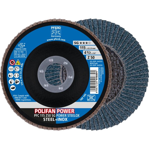 Disco de Láminas Pferd, 4-1/2''x7/8, Z SG POWER STEELOX, 50 Granos, T29, Cónico, Zirconia - 64553