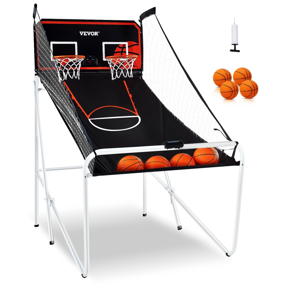 VEVOR Foldable Basketball Arcade Game, 2 Player Indoor Basketball Game, Home Dual Shot Sport with 4 Balls, 8 Game Modes, Electronic Scoreboard, and Inflation Pump, for Kids, Adults (Black & White) - TJZDLQQYXJ1IYN27SV9