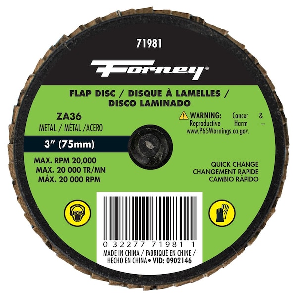 Disco de láminas de cambio rápido Forney, 36 granos, 3 pulgadas, paquete de 5 discos Forney 71981 - 71615