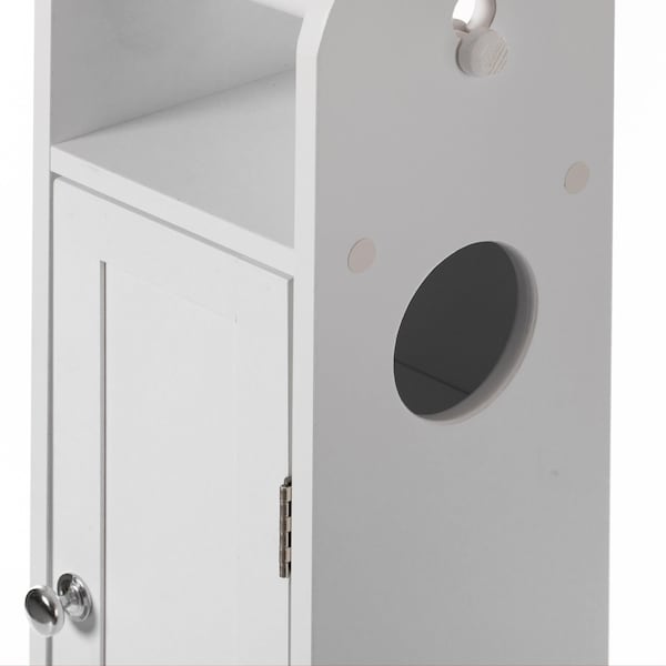 Basicwise White Freestanding Bathroom Toilet Paper Roll Holder with Storage and Extra Slot For Tissue Roll - QI004026.WT