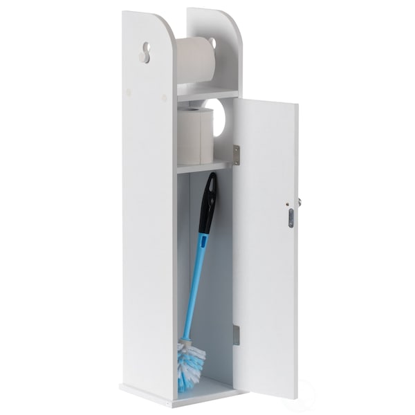 Basicwise White Freestanding Bathroom Toilet Paper Roll Holder with Storage and Extra Slot For Tissue Roll - QI004026.WT