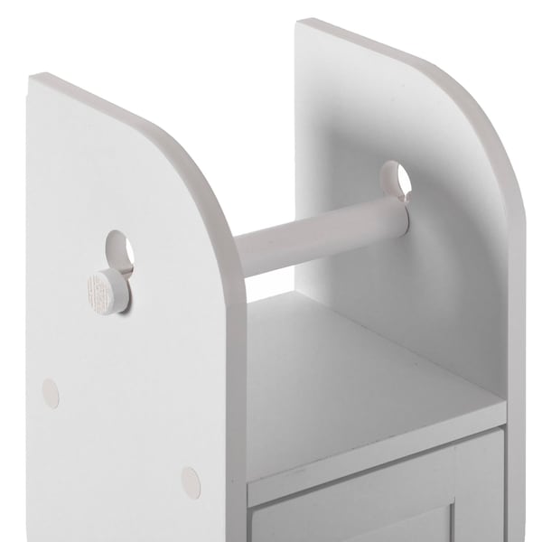Basicwise White Freestanding Bathroom Toilet Paper Roll Holder with Storage and Extra Slot For Tissue Roll - QI004026.WT