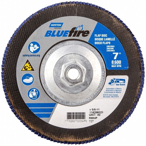 Disco de láminas abrasivas Norton, óxido de circonio de aluminio, de 7" de diámetro - 77696090094