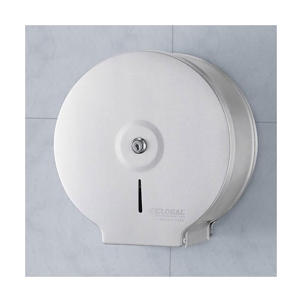 Global Industrial Stainless Steel Jumbo Bathroom Tissue Dispenser, One 9 Roll - 640903