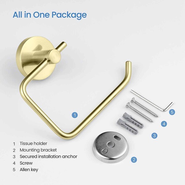 Kibi Circular Toilet Paper Holder - Brush Gold - KBA1405BG