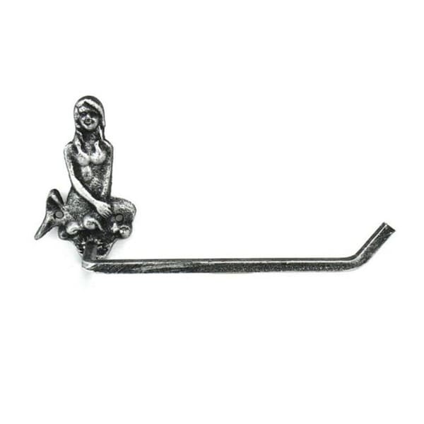 Handcrafted Model Ships 10 in. Antique Silver Cast Iron Mermaid Toilet Paper Holder - K-9212-SILVER