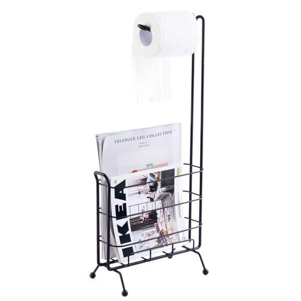 Kd Cuna 22.75 x 10.25 x 6 in. Metal Toilet Paper Holder with Magazine Rack, Black - Round - KD3734044