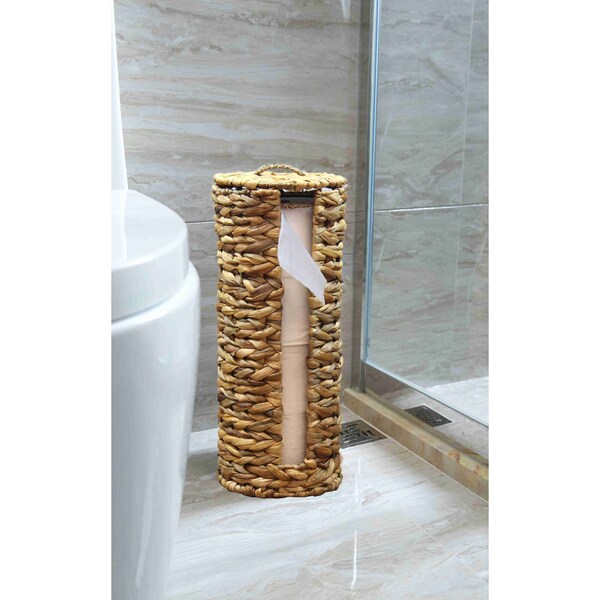 Vintiquewise Wicker Water Hyacinth Tall Toilet Tissue Paper Holder for 4 wide rolls - QI003630