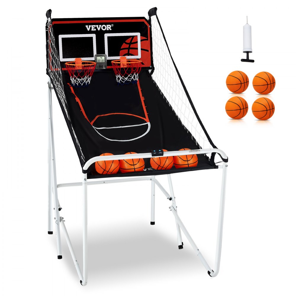 VEVOR Foldable Basketball Arcade Game, 2 Player Indoor Basketball Game, Home Dual Shot Sport with 4 Balls, 8 Game Modes, LCD Electronic Scoreboard, and Inflation Pump, for Kids, Adults (Black & White) - TJZDLQQYXJ1IWPPWPV9
