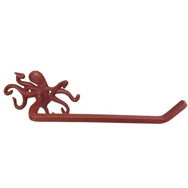 Handcrafted Model Ships 11 in. Rustic Cast Iron Octopus Toilet Paper Holder, Red - K-9205-RED