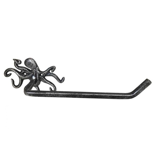 Handcrafted Model Ships 11 in. Antique Cast Iron Octopus Toilet Paper Holder, Silver - K-9205-SILVER