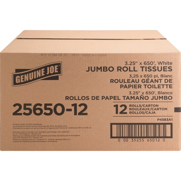 Genuine Joe Jumbo, 400 Sheets, White, 12 PK - GJO2565012