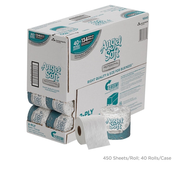 Georgia-Pacific Angel Soft Professional Series, Standard Core, 2 Ply, 450 Sheets, White, 40 PK - 16840
