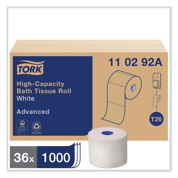 Tork Tork High-Capacity Toilet Paper Roll White T26, Advanced, 2-Ply, 36 x 1000 sheets, 110292A - 110292A