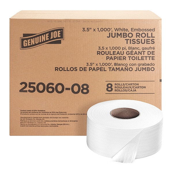 Genuine Joe Bathroom Tissue, White, 8 PK - GJO2506008