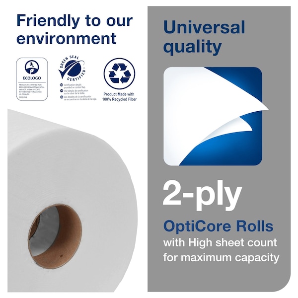 Tork Tork OptiCore Mid-size Toilet Paper Roll White T11, Universal, 2-ply, 36 x 865 sheets, 161990 - 161990