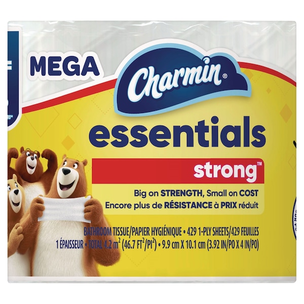 Charmin Essentials Strong Bathroom Tissue, Septic Safe, 1-Ply, White, 429/Roll, 36 Rolls/Carton, 36PK - 80372099