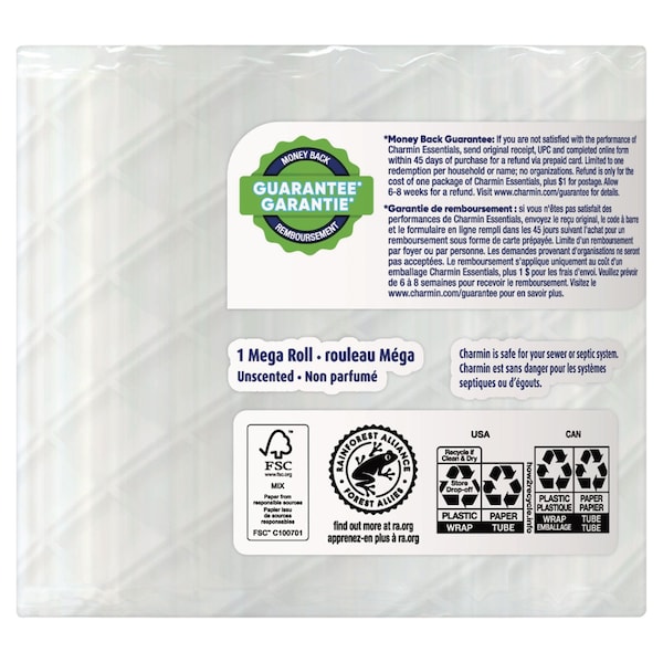 Charmin Essentials Strong Bathroom Tissue, Septic Safe, 1-Ply, White, 429/Roll, 36 Rolls/Carton, 36PK - 80372099