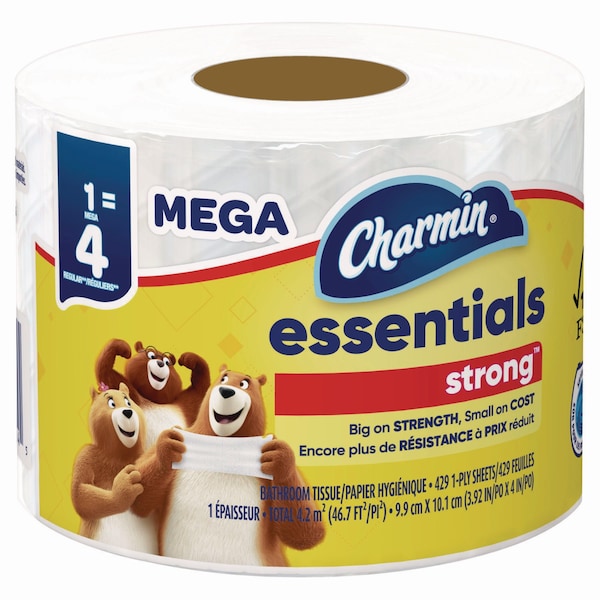 Charmin Essentials Strong Bathroom Tissue, Septic Safe, 1-Ply, White, 429/Roll, 36 Rolls/Carton, 36PK - 80372099