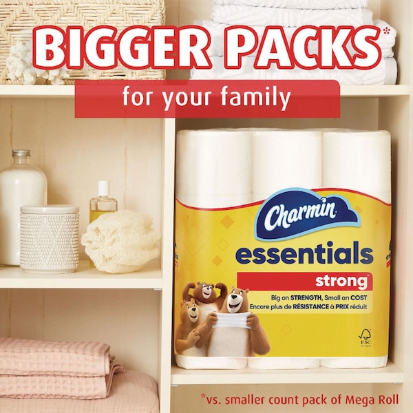 Charmin Essentials Strong Bathroom Tissue, Septic Safe, 1-Ply, White, 429/Roll, 36 Rolls/Carton, 36PK - 80372099