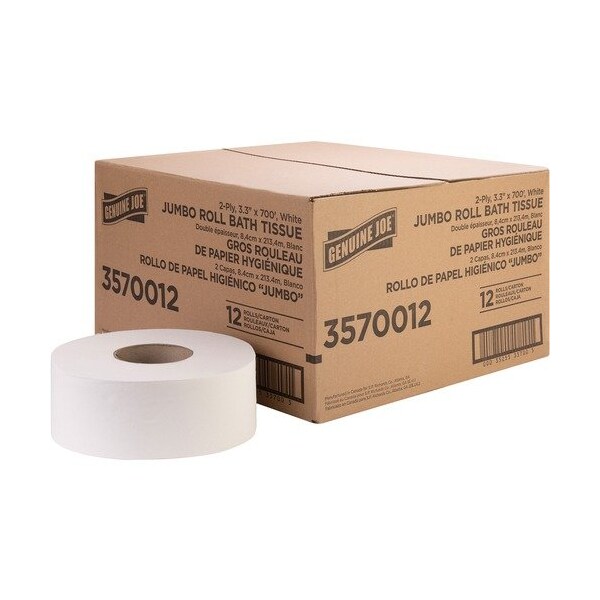 Genuine Joe Genuine Joe Bath Tissue Roll, Jumbo, 2-Ply, 3.3inx700ft , 8.88inDia, WE, 12PK - GJO3570012
