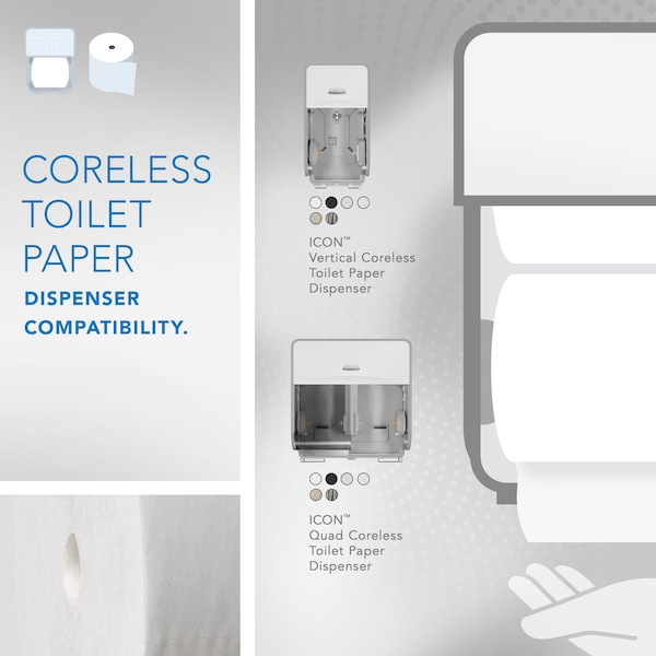 Kimberly-Clark Professional Coreless High-Capacity Standard Roll Toilet Paper, 2-Ply, White, (1,000 Sheets/Roll, 36 Rolls) - 04007