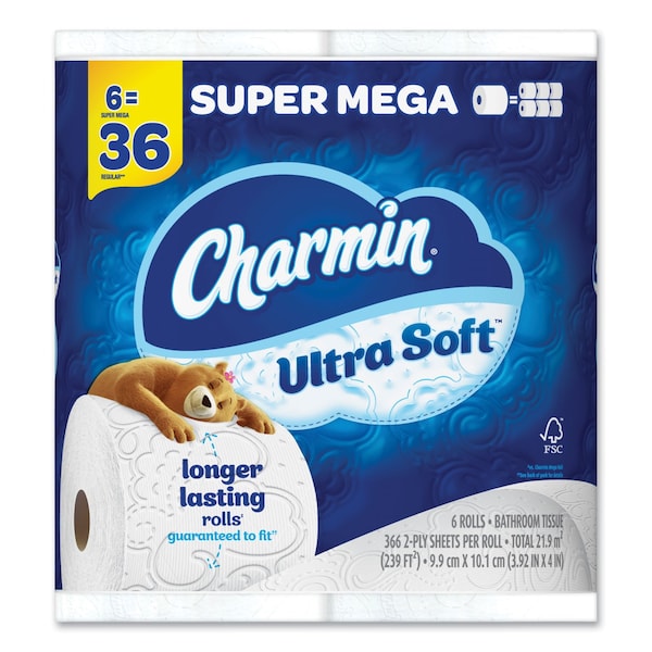 Charmin Ultra Soft Bathroom Tissue, Septic-Safe, 2-Ply, White, 336 Sheets/Roll, 18PK - 08473