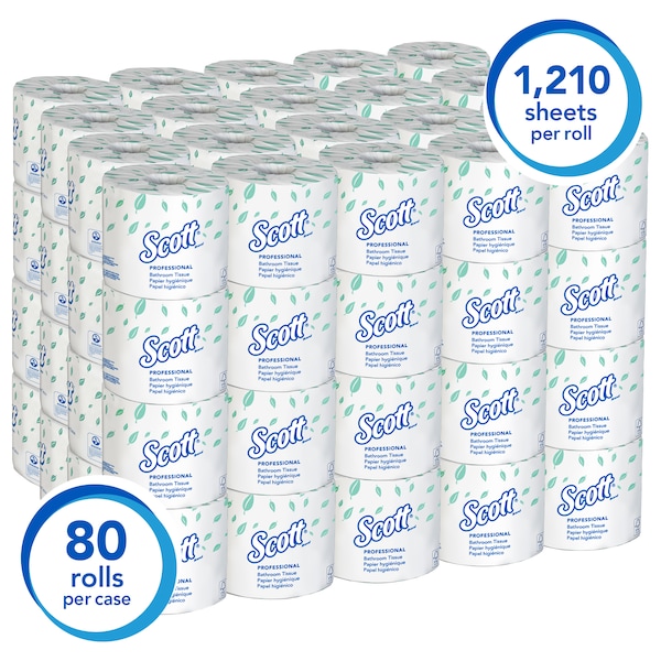Kimberly-Clark Professional Bathroom Tissue, Standard, 1 Ply, 1210 Sheets, White, 80 PK - 05102