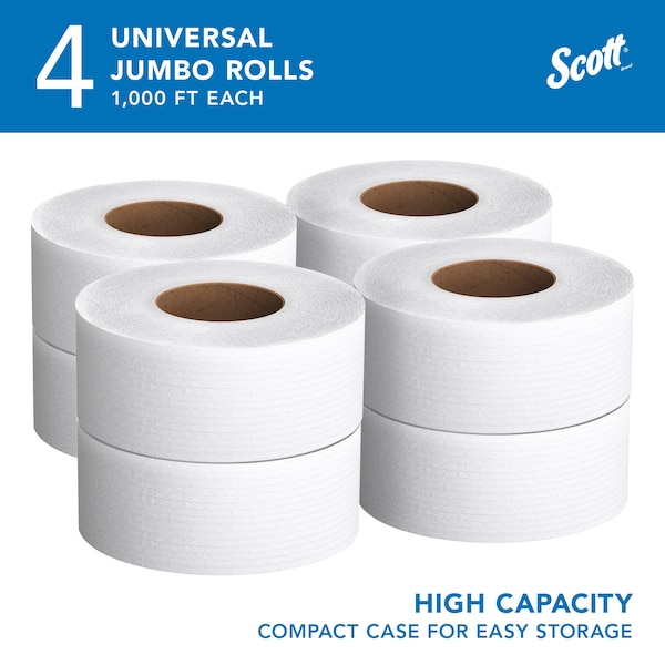 Kimberly-Clark Professional High-Capacity Jumbo Roll Toilet Paper, 2-Ply, Non-perforated, Compact Case (1,000'/Roll, 4 Rolls) - 3148