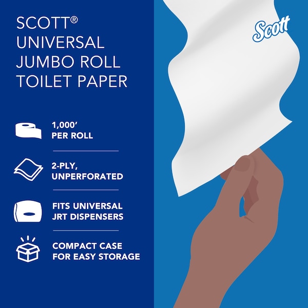 Kimberly-Clark Professional High-Capacity Jumbo Roll Toilet Paper, 2-Ply, Non-perforated, Compact Case (1,000'/Roll, 4 Rolls) - 3148