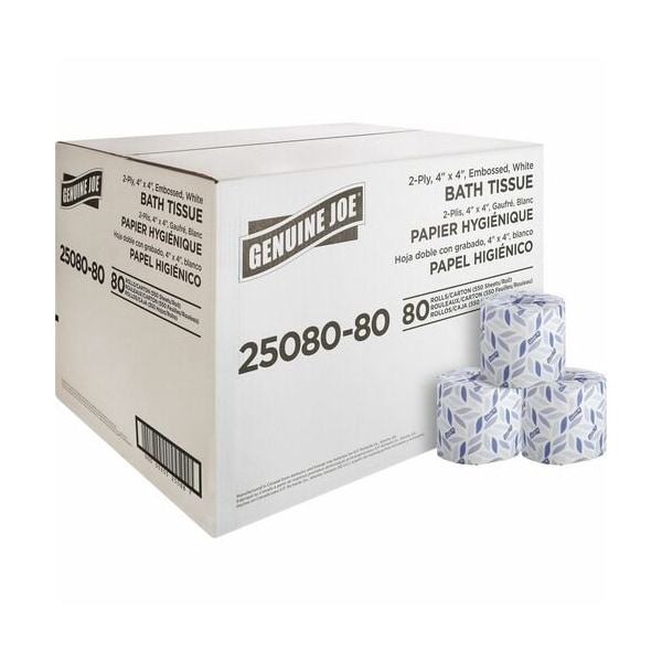Genuine Joe Genuine Joe Bath Tissue Rolls, 2-Ply, 5 4inx3.15in, WE, 80PK - GJO2508080