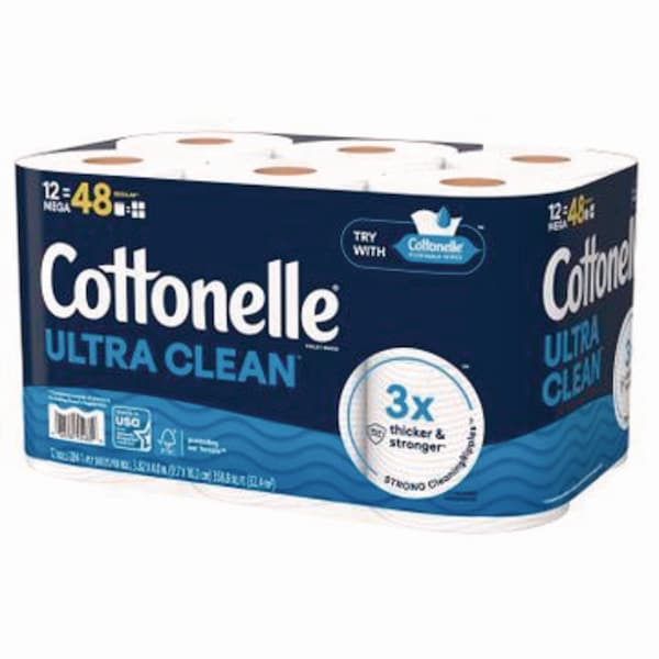 Cottonelle Ultra CleanCare Toilet Paper, Strong Bath Tissue, Septic Safe, 1-Ply, White, 284 Sheets/Roll, 48PK - 55480
