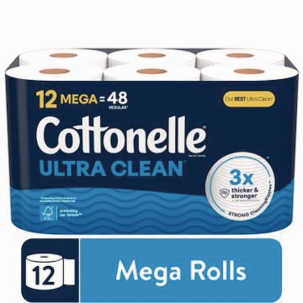Cottonelle Ultra CleanCare Toilet Paper, Strong Bath Tissue, Septic Safe, 1-Ply, White, 284 Sheets/Roll, 48PK - 55480