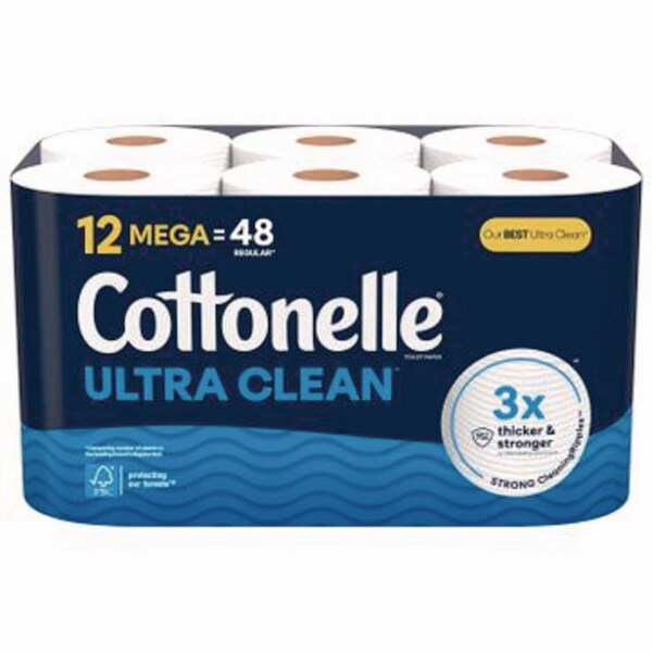 Cottonelle Ultra CleanCare Toilet Paper, Strong Bath Tissue, Septic Safe, 1-Ply, White, 284 Sheets/Roll, 48PK - 55480