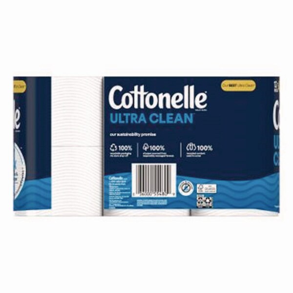 Cottonelle Ultra CleanCare Toilet Paper, Strong Bath Tissue, Septic Safe, 1-Ply, White, 284 Sheets/Roll, 48PK - 55480