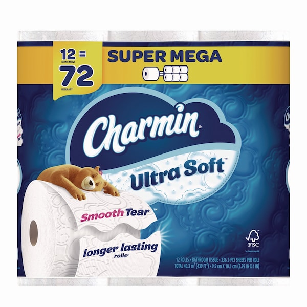 Charmin Ultra Soft Bathroom Tissue, Septic Safe, 2-Ply, White, 336 Sheets/Roll, 12PK - 08471