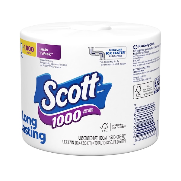Scott Scott Toilet Paper 1 Rolls 1000 sheet 104.8 sq ft - 39327